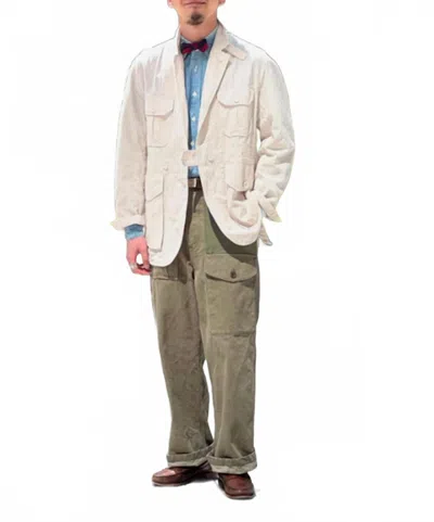 Engineered Garments Folk Stripe Jacket In Beige Seersucker In Transparent
