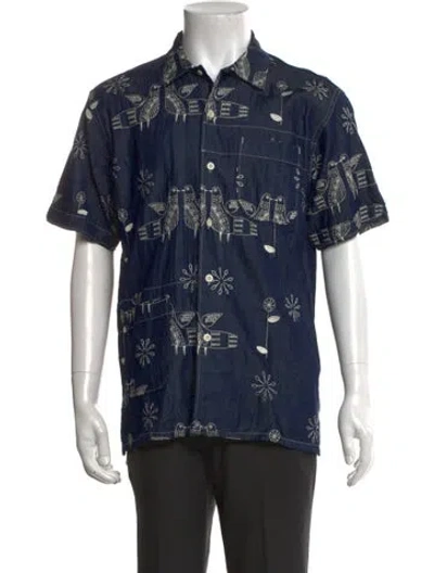Pre-owned Engineered Garments Graphic Print Short Sleeve Shirt In Blue