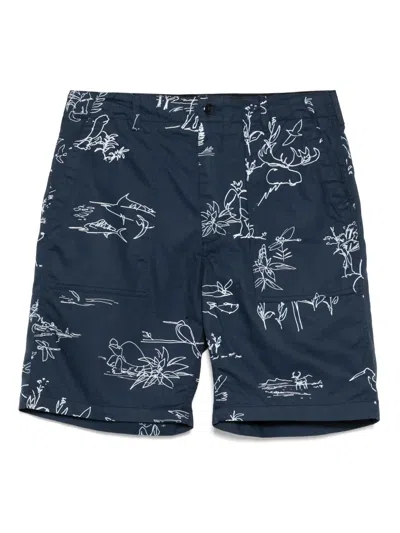 Engineered Garments Graphic-printed Shorts In Ct285 B - Navy Anima