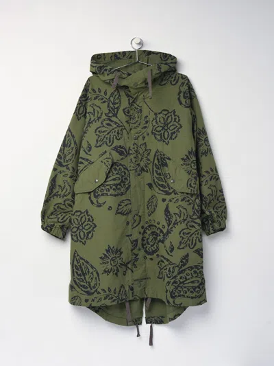 Pre-owned Engineered Garments Highland Parka_olive Floral Print Ripstop In Green