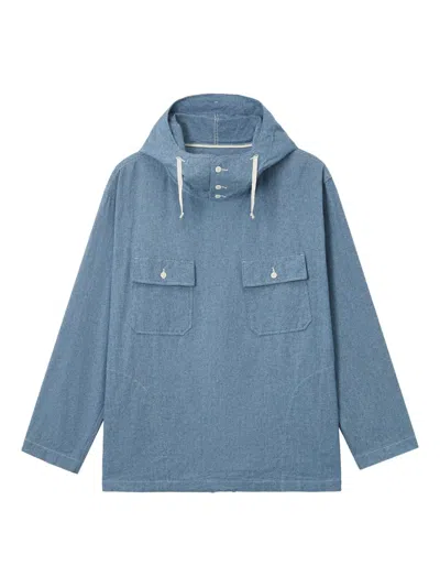 Engineered Garments Hooded Chest-pocket Overshirt In Blue