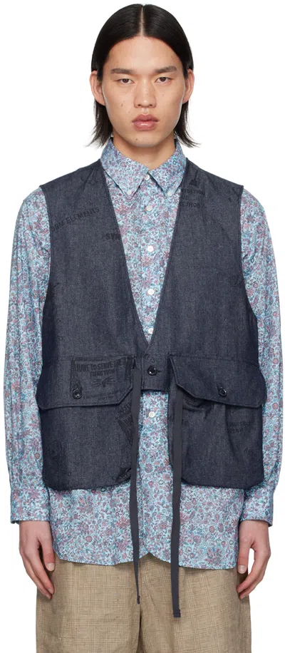 Engineered Garments Indigo Graffiti Denim Vest In Ct263 Indigo 8oz Gra