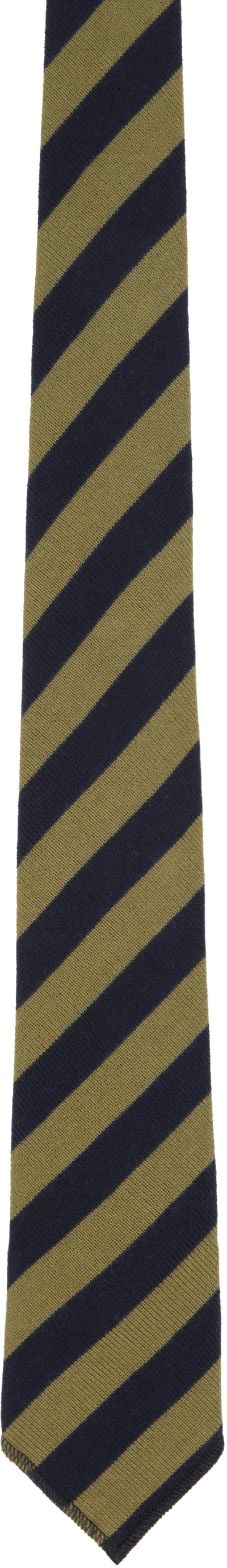 Engineered Garments Khaki & Navy Knit Tie In Blue