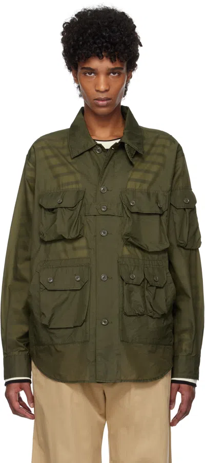 Engineered Garments Khaki Explorer Overshirt In Kd001 B - Olive Nylo