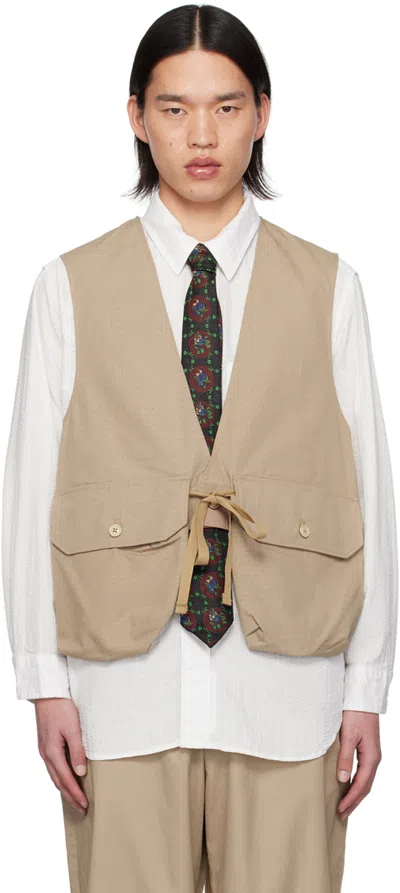 Engineered Garments Khaki Flap Pocket Waistcoat In Ct030 B - Khaki Cott