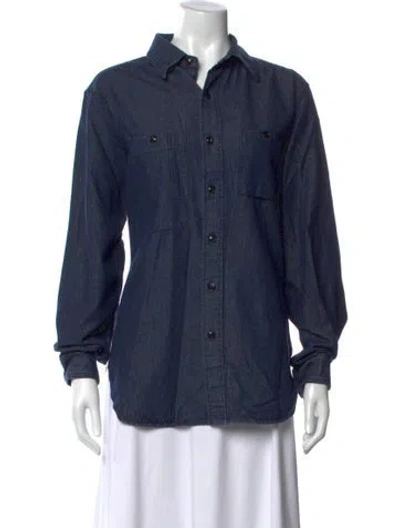 Pre-owned Engineered Garments Long Sleeve Button-up Top In Blue