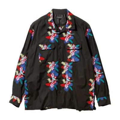 Engineered Garments Men's Classic Shirt In Black Floral Embroidery In Multi