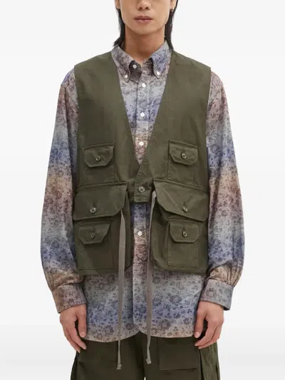 Engineered Garments Multi-pocket Belted Vest In Green