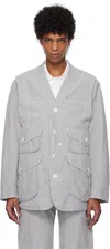 Engineered Garments Navy & White Hunting Vest In Zt213 B - Navy Cotto