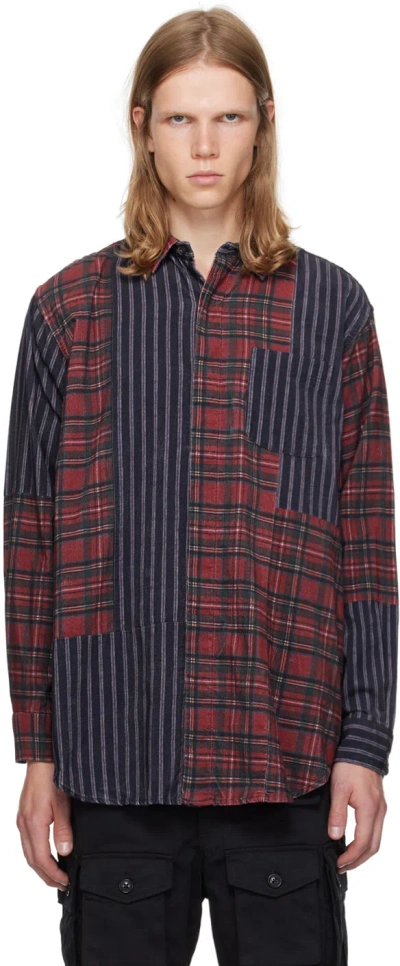 Engineered Garments Navy Combo Short Collar Shirt In Pf009 Navy Regimenta