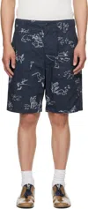 Engineered Garments Graphic-printed Shorts In Ct285 B - Navy Anima