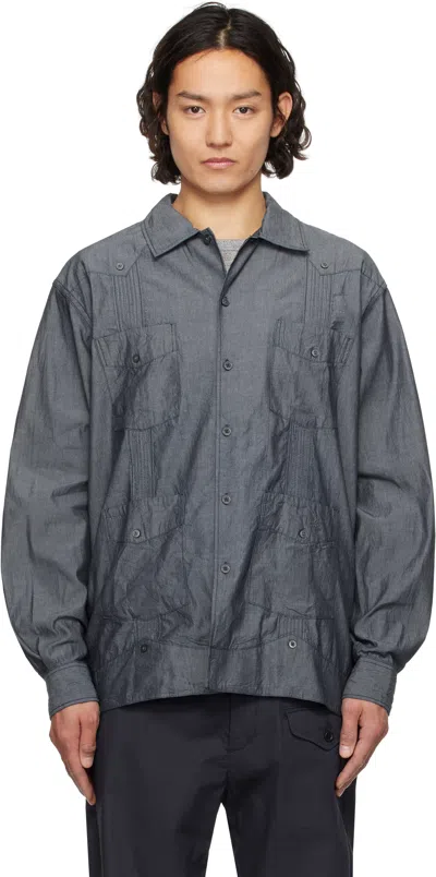 Engineered Garments Navy Guayabera Shirt In Sd051 Indigo Cotton