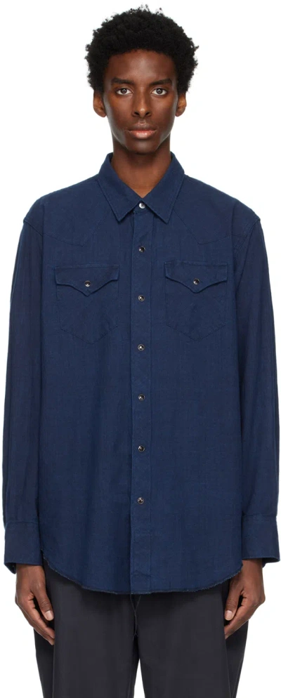 Engineered Garments Navy Press-stud Shirt In Nd039 Navy Cotton Vo