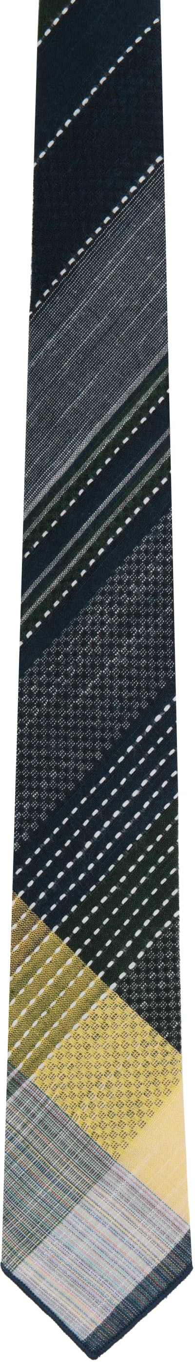 Engineered Garments Navy Tweed Tie In Es069 Navy/yellow/gr