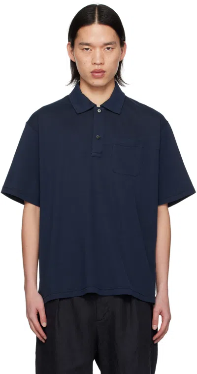 Engineered Garments Navy Two-button Polo In Sd038 B - Navy Cotto