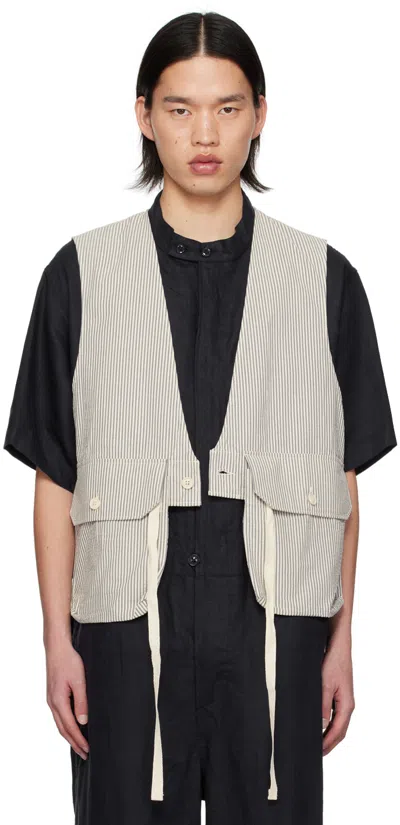 Engineered Garments Off-white & Navy Flap Pocket Vest In Sd029 Navy/natural C