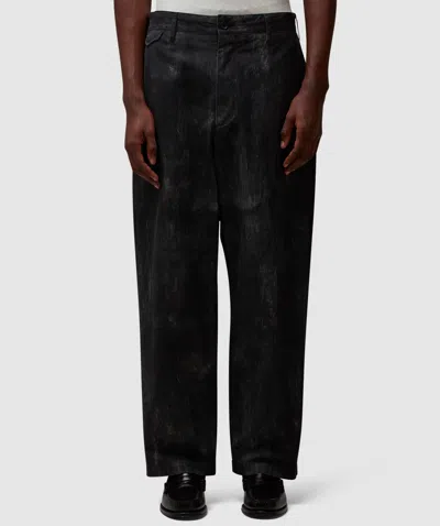 Engineered Garments Officer Trouser In Black Cotton Distressed Print
