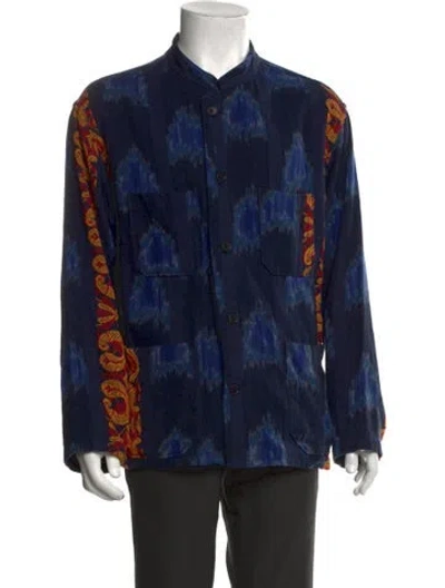 Pre-owned Engineered Garments Patterned Long Sleeve Shirt In Blue