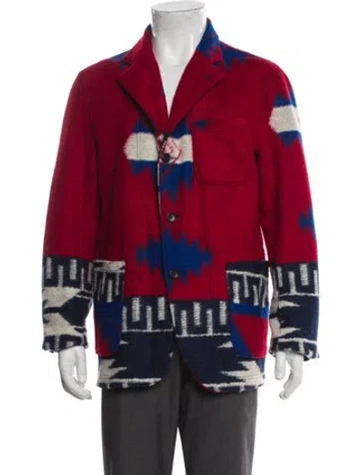 Pre-owned Engineered Garments Plaid Print Denim Jacket In Red