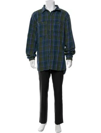Pre-owned Engineered Garments Plaid Print Long Sleeve Shirt In Blue
