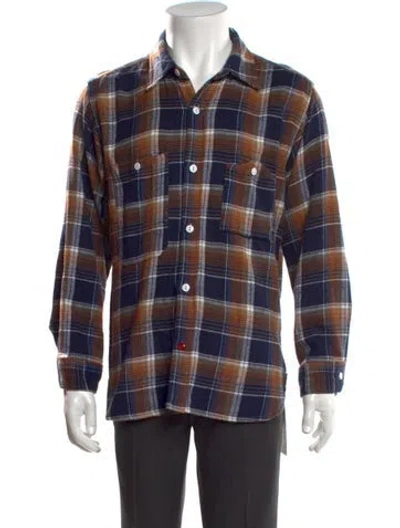 Pre-owned Engineered Garments Plaid Print Long Sleeve Shirt In Blue