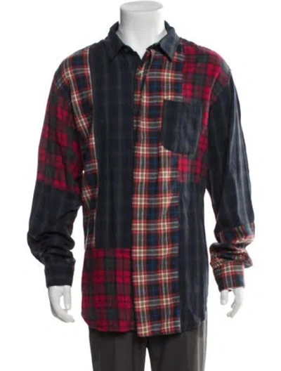 Pre-owned Engineered Garments Plaid Print Long Sleeve Shirt In Blue