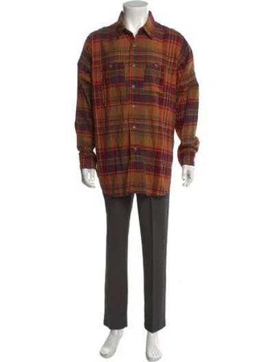 Pre-owned Engineered Garments Plaid Print Long Sleeve Shirt In Orange