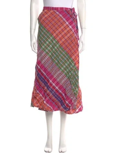 Pre-owned Engineered Garments Plaid Print Midi Length Skirt In Pink