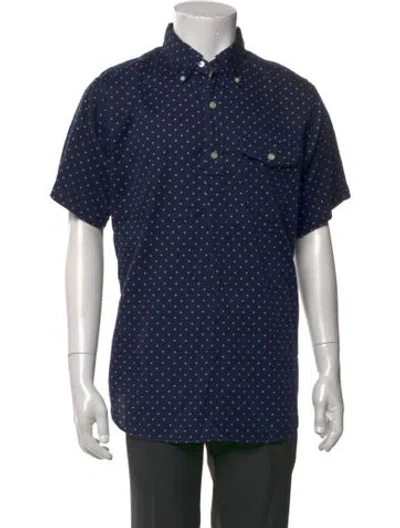 Pre-owned Engineered Garments Polka Dot Print Short Sleeve Dress Shirt In Blue