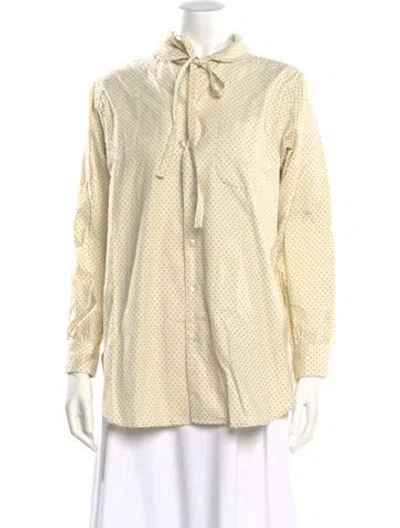 Pre-owned Engineered Garments Polka Dot Print Tie Neck Blouse W/ Tags In Neutral