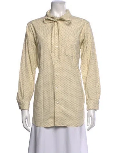 Pre-owned Engineered Garments Polka Dot Print Tie Neck Button-up Top In Neutrals