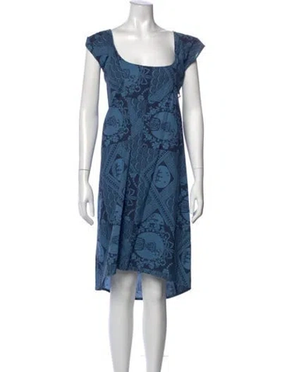Pre-owned Engineered Garments Printed Midi Length Dress In Blue