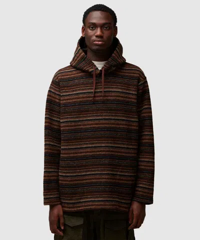 Engineered Garments Pullover Hoodie In Brown Fair Isle Stripe Sweater Knit