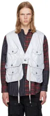 Engineered Garments Silver Fowl Vest In Lz001 Silver Poly Re