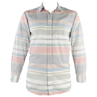 Pre-owned Engineered Garments Size L White Multi Color Stripe Cotton Long Sleeve Shirt