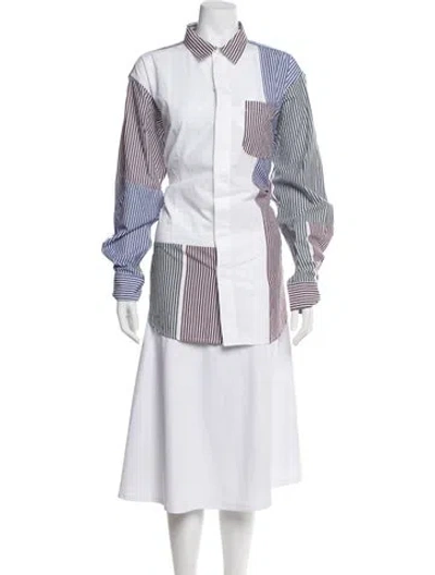 Pre-owned Engineered Garments Striped Long Sleeve Button-up Top W/ Tags In Multi