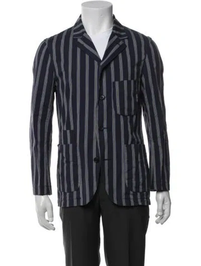 Pre-owned Engineered Garments Striped Overcoat In Blue