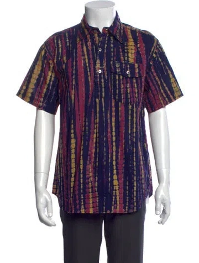 Pre-owned Engineered Garments Tie-dye Print Collar Polo Shirt In Blue
