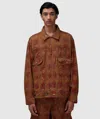 Engineered Garments Trucker Jacket In Khaki Floral Printed Corduroy