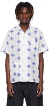 Engineered Garments White & Blue Camp Shirt In Ib006 White Cp Crest