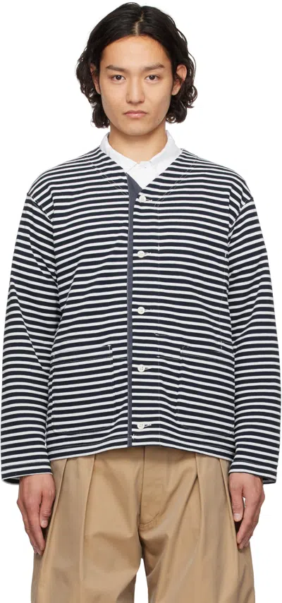 Engineered Garments White & Navy Pc Stripe Jersey Knit Cardigan In Nl001 A - Navy/white
