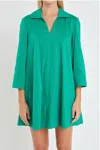 ENGLISH FACTORY A-LINE KAFTAN COLLAR DRESS IN GREEN