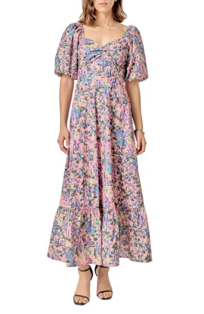 English Factory Abstract Floral Open Tie Back Maxi Dress In Pink