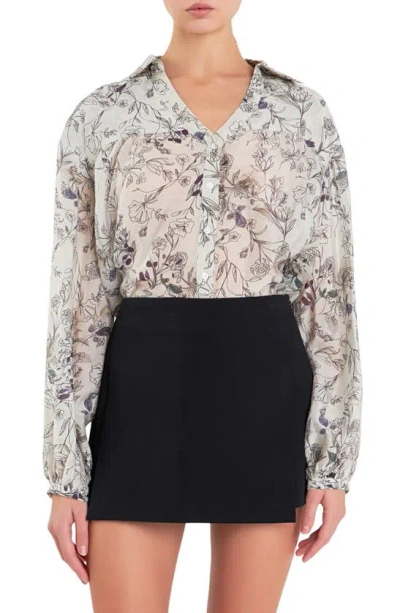 English Factory Abstract Floral Shirt In Ivory Multi
