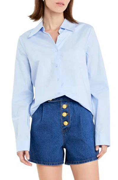 English Factory Accent Collar Poplin Shirt In Powder Blue