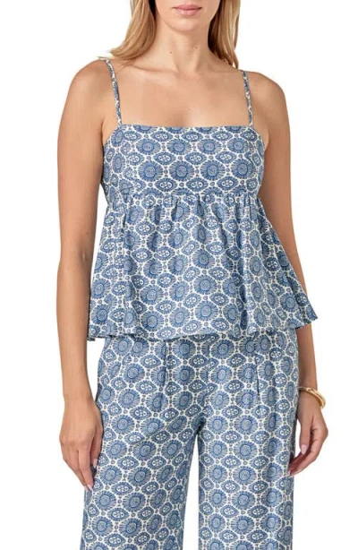 English Factory Allover Print Babydoll Top In Blue