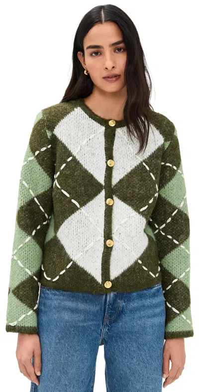 English Factory Argyle Cardigan Green