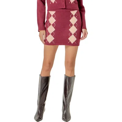 English Factory Argyle Knit Miniskirt In Burgundy