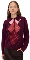 English Factory Argyle Knit Sweater Burgundy Multi In Burgundy