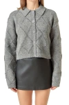 English Factory Argyle Metallic Collared Cardigan In Gray